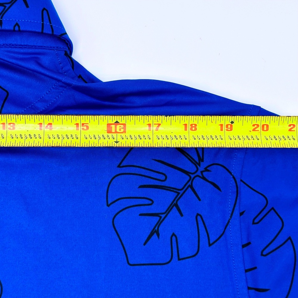 FootJoy Mens XL Blue Monstera Leaf Print ProDry Performance Golf Polo Shirt - Picture 8 of 10